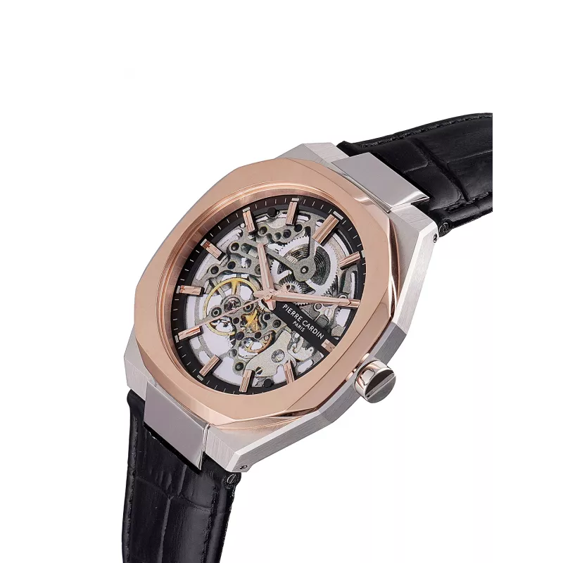Pierre Cardin Herren Quarz Analog Uhr CF.1002.LB.2 42mm Edelstahl Schwarzes Zifferblatt Lederarmband