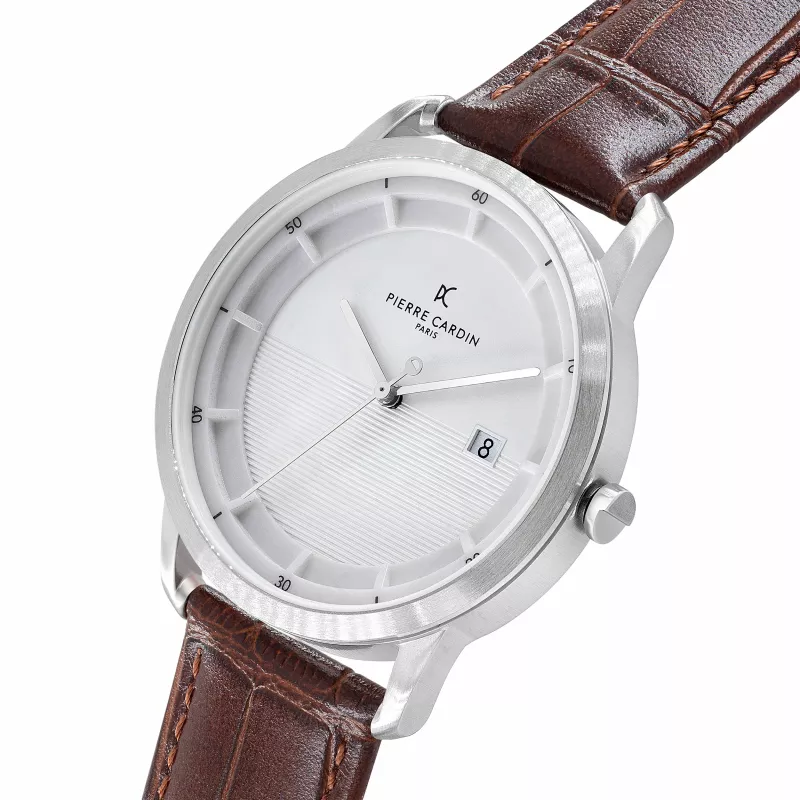 Pierre Cardin Herren Quarz Analoguhr CLC.6000 43mm Edelstahlgehäuse Schwarzes Lederarmband
