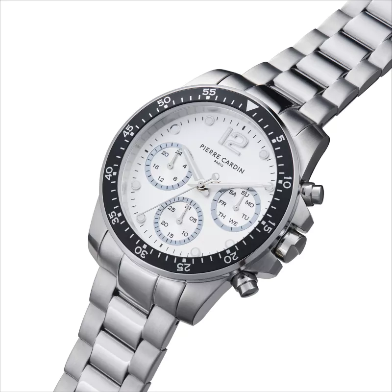 Pierre Cardin Herren-Quarz-Armbanduhr CNI.0012 40mm Edelstahlgehäuse Schwarzes Lederarmband