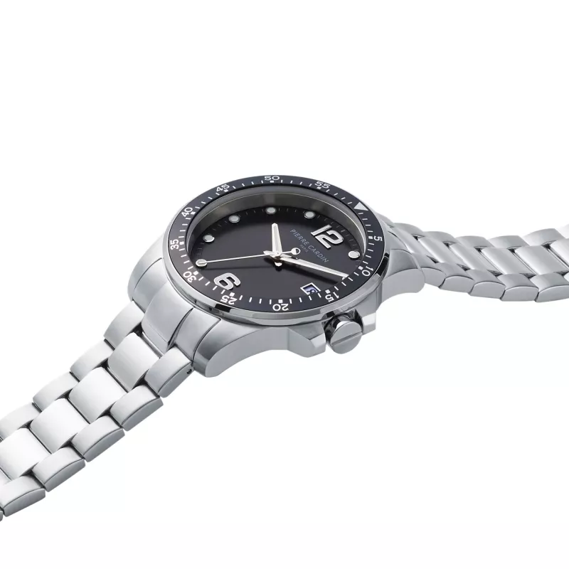 Pierre Cardin Herren Quarz Analog Uhr CNI.0026 40mm Edelstahlgehäuse Schwarzes Lederarmband
