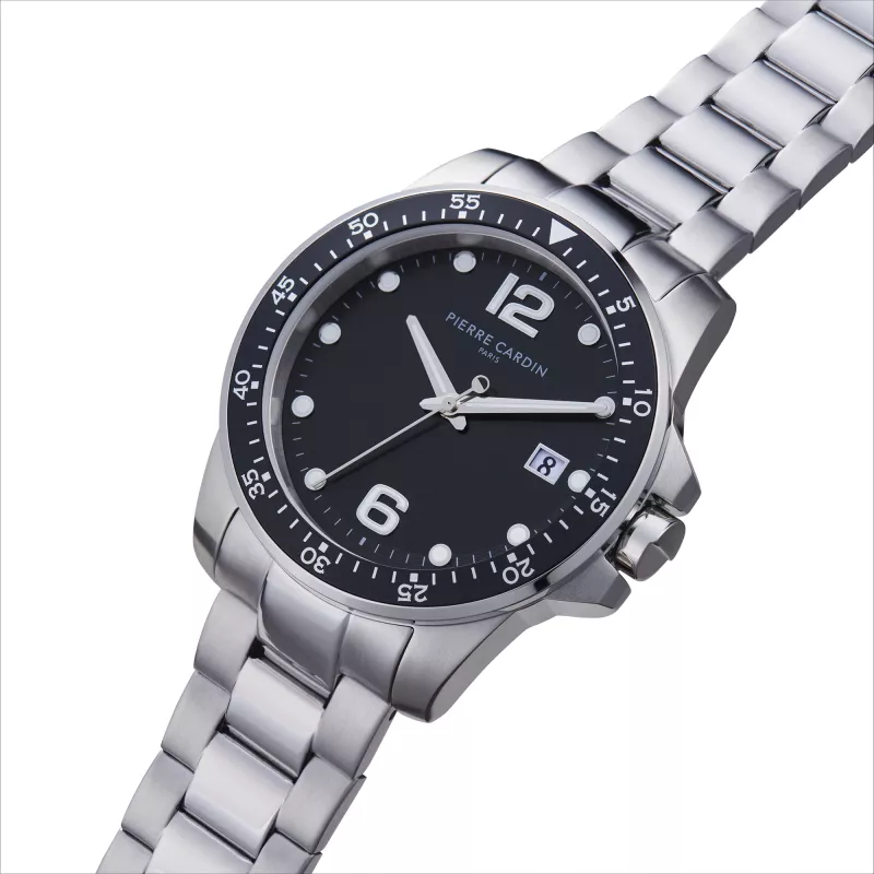 Pierre Cardin Herren Quarz Analog Uhr CNI.0026 40mm Edelstahlgehäuse Schwarzes Lederarmband
