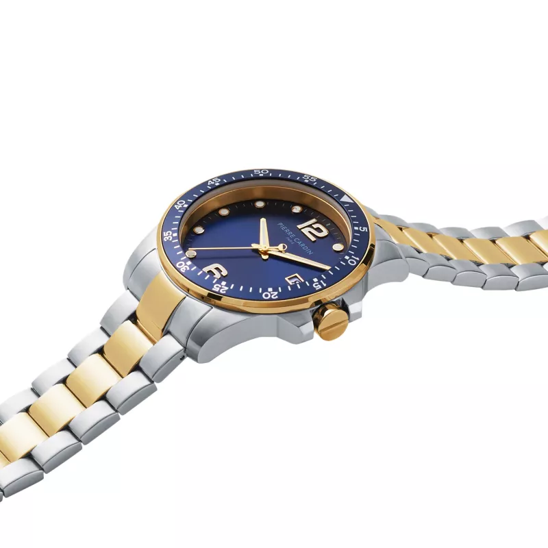 Pierre Cardin Herren Quarzuhr CNI.0031 40mm Edelstahlgehäuse Schwarzes Zifferblatt Lederarmband