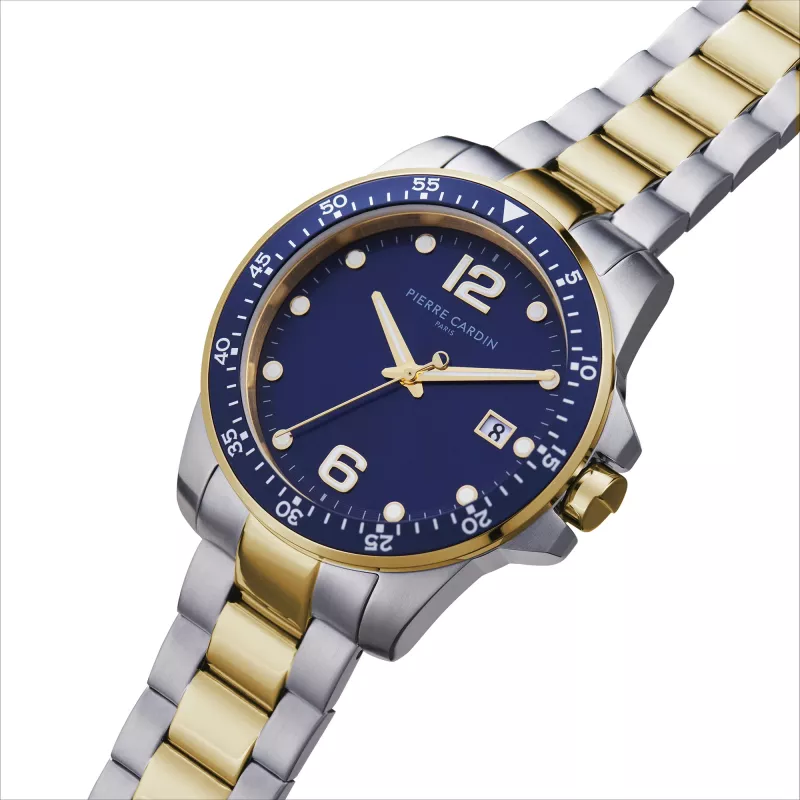 Pierre Cardin Herren Quarzuhr CNI.0031 40mm Edelstahlgehäuse Schwarzes Zifferblatt Lederarmband
