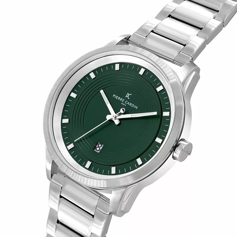 Pierre Cardin Herrenuhr CCP.5028 (45 mm) Edelstahlgehäuse Schwarzes Zifferblatt Lederarmband