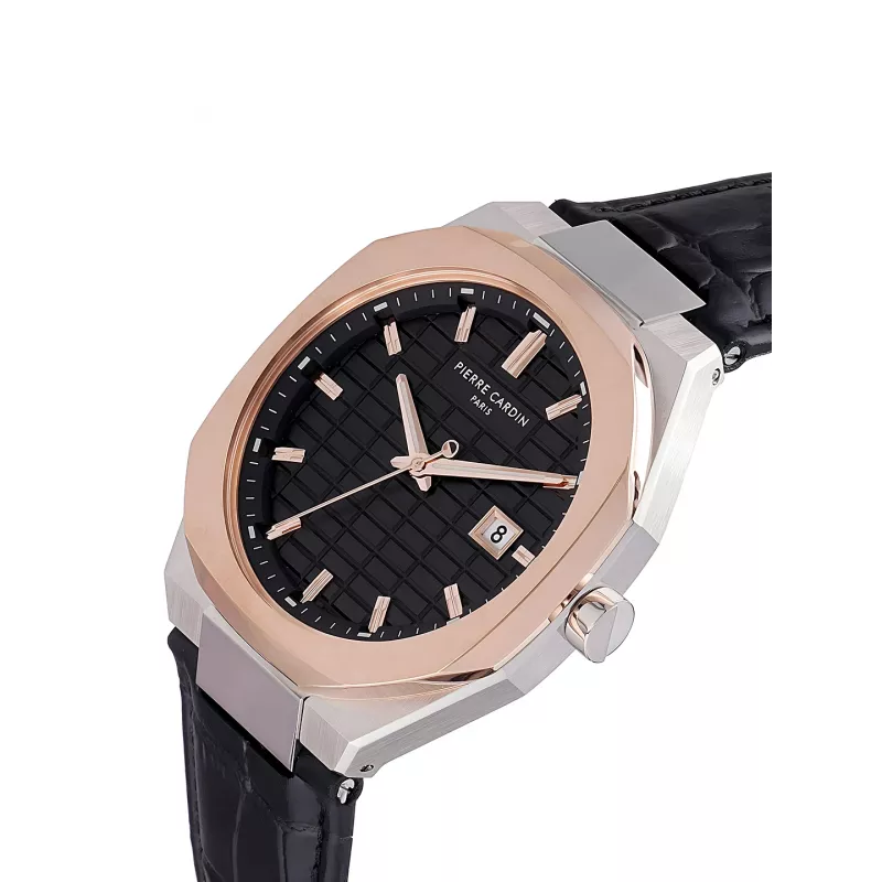 Pierre Cardin Herrenuhr CF.1000.LB.1 42mm Edelstahl Quarz Analog Schwarz Zifferblatt Lederarmband
