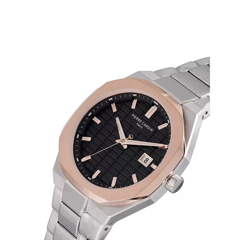 Pierre Cardin Herrenuhr CF.1000.MU 42mm Quarz Analog Edelstahl Schwarzes Zifferblatt Lederarmband