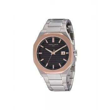 Pierre Cardin Herrenuhr CF.1000.MU 42mm Quarz Analog Edelstahl Schwarzes Zifferblatt Lederarmband