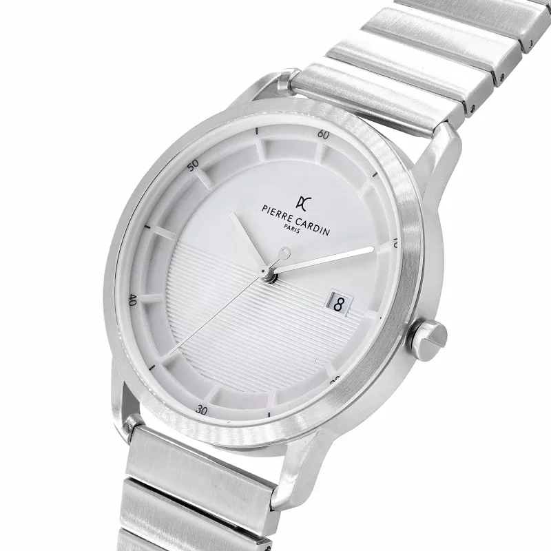Pierre Cardin Herrenuhr CLC.6001 43mm Edelstahl Quarz Analog Schwarzes Zifferblatt Lederarmband