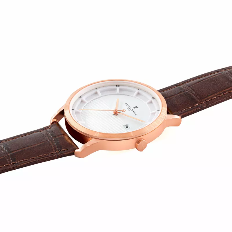 Pierre Cardin Herrenuhr CLC.6003 43mm Edelstahl schwarzes Zifferblatt Echtlederarmband