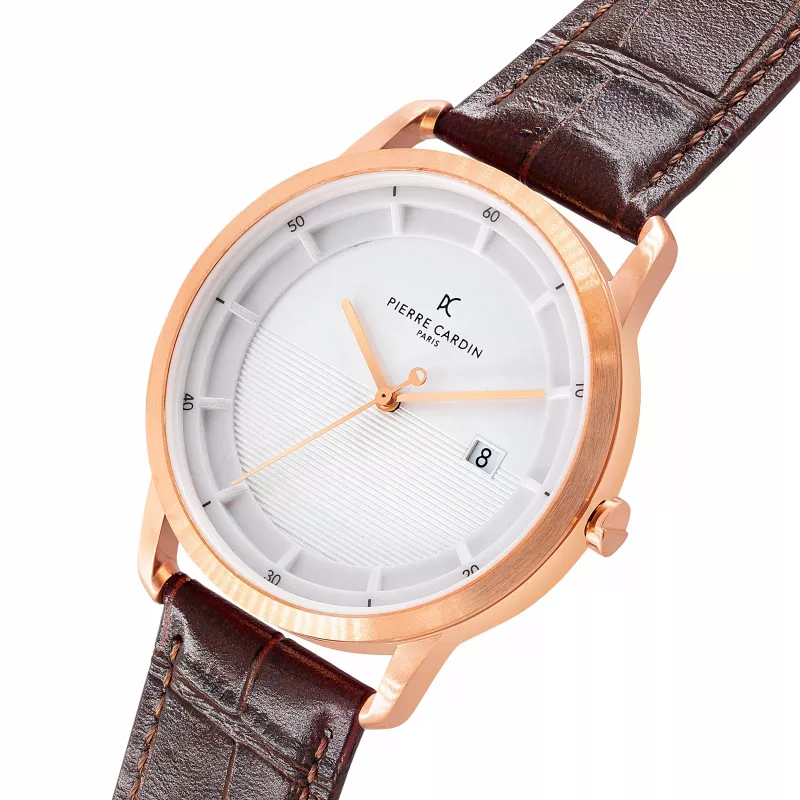 Pierre Cardin Herrenuhr CLC.6003 43mm Edelstahl schwarzes Zifferblatt Echtlederarmband