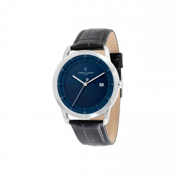 Pierre Cardin Herrenuhr CLC.6004 43mm Edelstahl Leder Schwarzes Zifferblatt