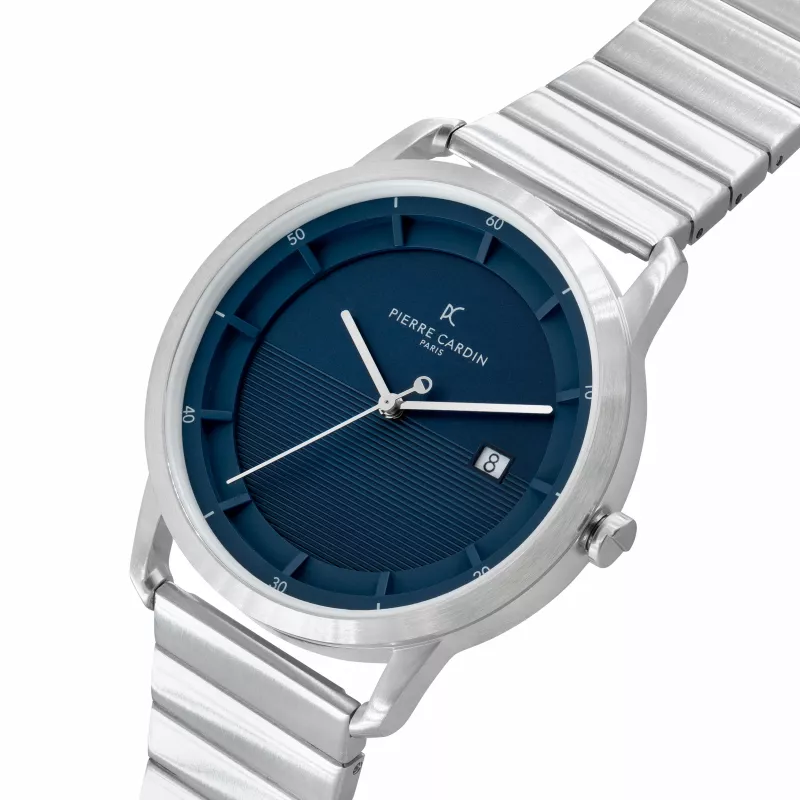 Pierre Cardin Herrenuhr CLC.6005 43mm Edelstahl Quarz Analog Schwarz Zifferblatt Lederarmband