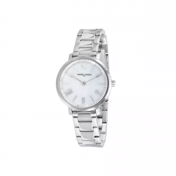Pierre Cardin Damen-Quarz-Armbanduhr CBC.5002 32mm Edelstahlgehäuse Weißes Zifferblatt Schwarzes Lederarmband