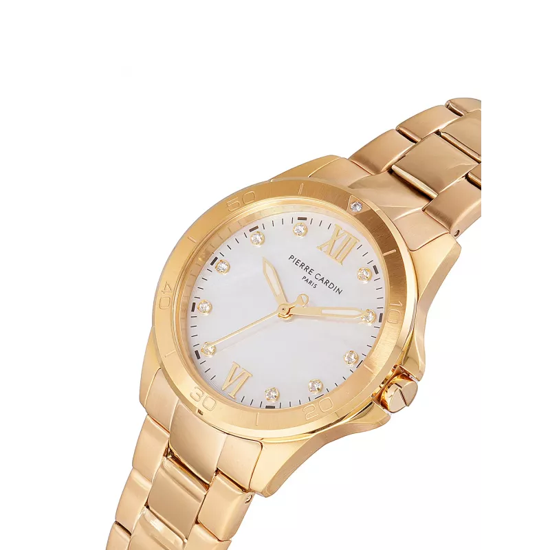 Pierre Cardin Damen Quarz Analog Uhr CF.1009.MG.1 34mm Goldfarben Edelstahl