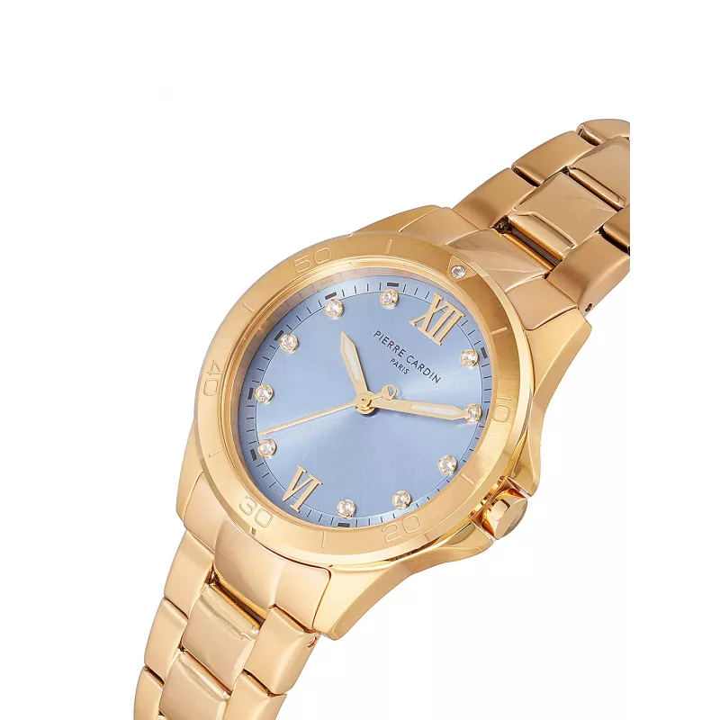 Pierre Cardin Damen-Quarzuhr Analog CF.1009.MG.2 - 34mm Edelstahl-Meshband Goldton