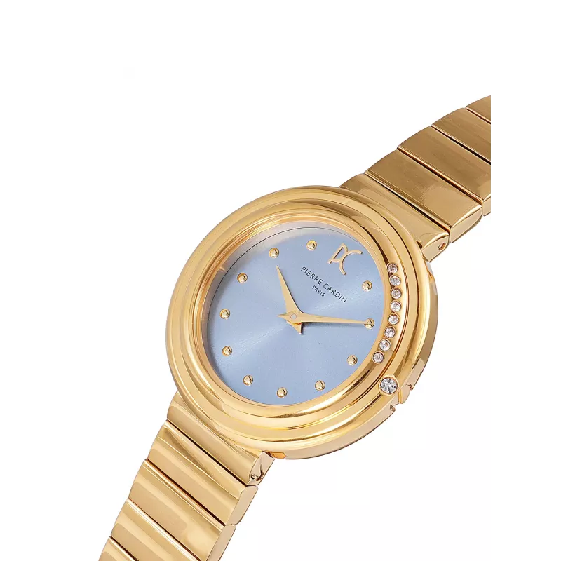 Pierre Cardin Damen-Quarz-Armbanduhr CF.1010.MG.1 - 32 mm Gold-Edelstahlgehäuse, weißes Zifferblatt, braunes Lederarmband