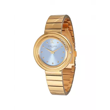 Pierre Cardin Damen-Quarz-Armbanduhr CF.1010.MG.1 - 32 mm Gold-Edelstahlgehäuse, weißes Zifferblatt, braunes Lederarmband