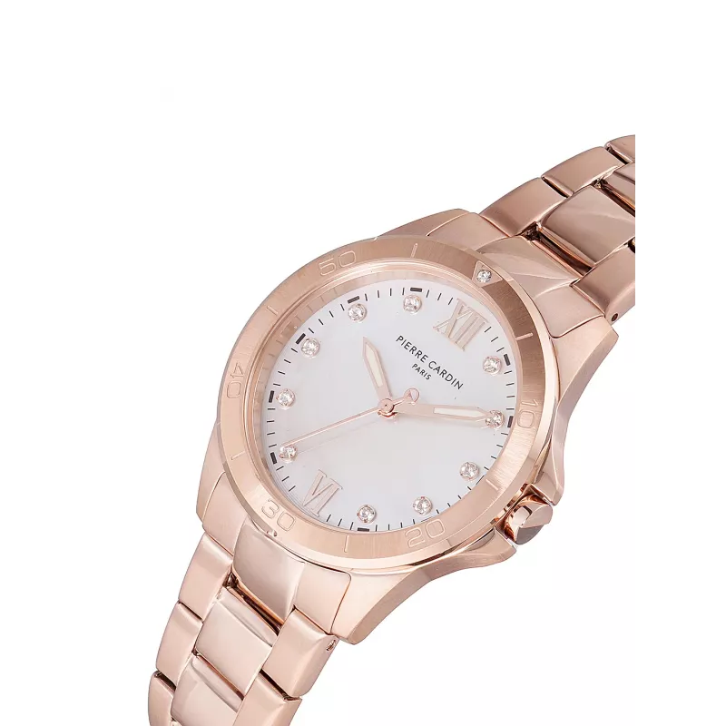 Pierre Cardin Damenuhr CF.1009.MR 34mm Edelstahl Milanese Mesh Armband Quarz Analog Perlmutt Zifferblatt