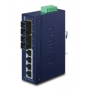 PLANET ISW-621TS15 Industrial Unmanaged L2 Fast Ethernet Switch mit 4x 10/100 + 2x 100Base-FX SC Multi-Mode, DIN-Schienen-/Wandmontage, -40 bis 75 °C