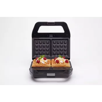 PMS 4-in-1 MELTO Sandwich Maker mit austauschbaren Platten für Sandwich, Waffel, Grill, Keks/Nuss, 800 W, Schwarz/Silber