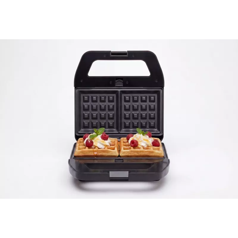 PMS 4-in-1 MELTO Sandwich Maker mit austauschbaren Platten für Sandwich, Waffel, Grill, Keks/Nuss, 800 W, Schwarz/Silber