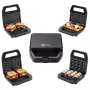 PMS 4-in-1 MELTO Sandwich Maker mit austauschbaren Platten für Sandwich, Waffel, Grill, Keks/Nuss, 800 W, Schwarz/Silber