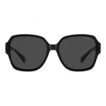 Polaroid Ancillaries PLD9021S807 Unisex Rechteck-Sonnenbrille - Schwarzer Rahmen, Graue polarisierte Gläser
