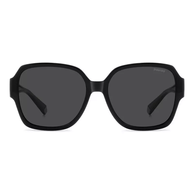 Polaroid Ancillaries PLD9021S807 Unisex Rechteck-Sonnenbrille - Schwarzer Rahmen, Graue polarisierte Gläser