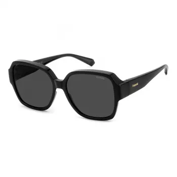 Polaroid Ancillaries PLD9021S807 Unisex Rechteck-Sonnenbrille - Schwarzer Rahmen, Graue polarisierte Gläser