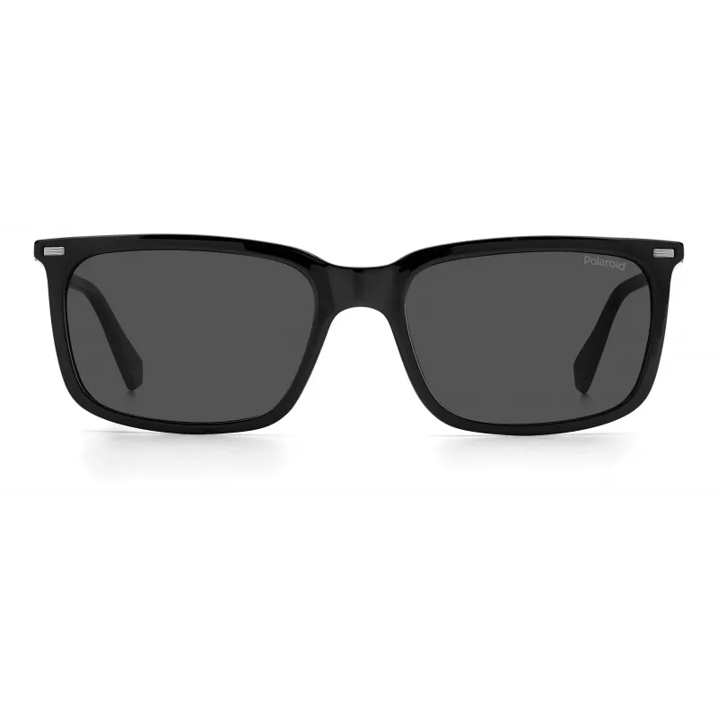 POLAROID Herren PLD2117S807F5 Rechteckige Sonnenbrille - Schwarzer Rahmen Grau Polarisierte Gläser 55mm