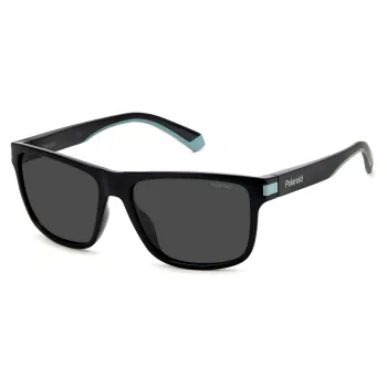 Polaroid Herren PLD2123S08A eckige Sonnenbrille - Schwarzer Rahmen, graue polarisierte Gläser