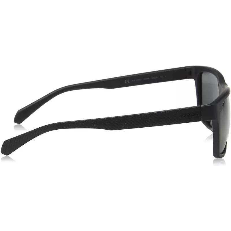 POLAROID PLD2058S003M9 Herren-Rechteck-Sonnenbrille - Schwarzer Rahmen, Graue polarisierte Gläser, UV400-Schutz