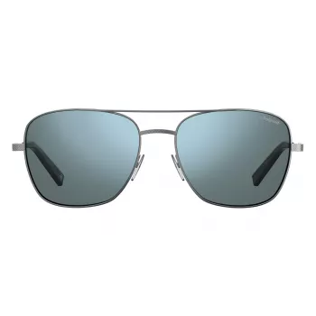 Polaroid PLD2068SX6LB5 Herren-Rechteck-Sonnenbrille mit Polarisationsgläsern, Schwarz/Grau, 58 mm