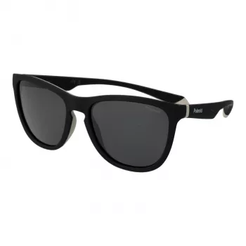 Polaroid PLD2133S08AM9 Unisex Rechteck-Sonnenbrille - Schwarzer Rahmen, graue polarisierte Gläser, 56 mm