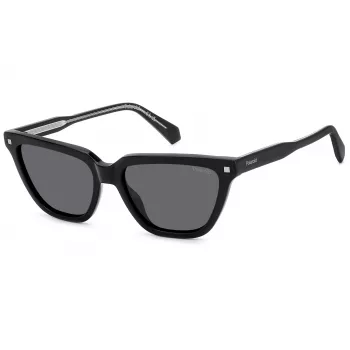 Polaroid PLD4157SX807 Damen-Rechteck-Sonnenbrille - Schwarzer Rahmen, graue polarisierte Gläser, 55 mm