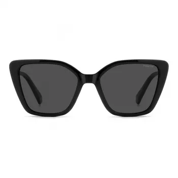 Polaroid PLD4189S807 Damen-Rechteck-Sonnenbrille - Schwarzer Rahmen, graue polarisierte Gläser, 53 mm