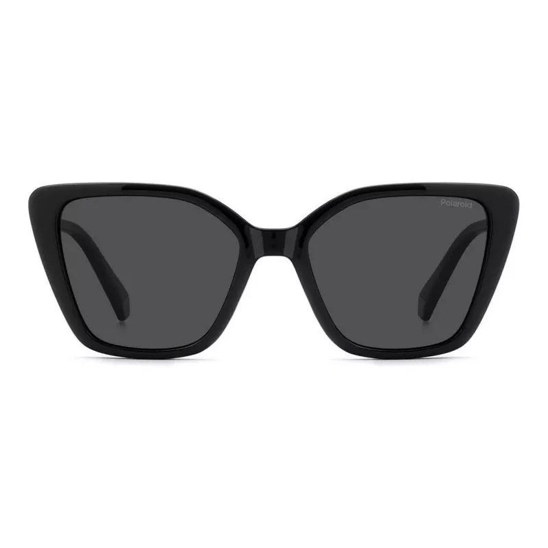 Polaroid PLD4189S807 Damen-Rechteck-Sonnenbrille - Schwarzer Rahmen, graue polarisierte Gläser, 53 mm