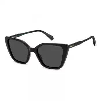 Polaroid PLD4189S807 Damen-Rechteck-Sonnenbrille - Schwarzer Rahmen, graue polarisierte Gläser, 53 mm