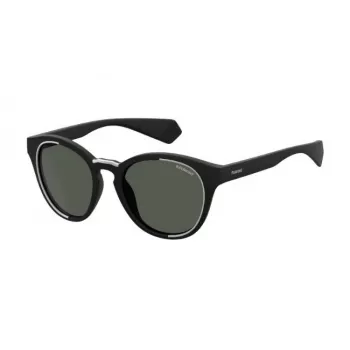 Polaroid PLD6065S807 Unisex Rechteck-Sonnenbrille - Schwarzer Rahmen, graue polarisierte Gläser, 52 mm