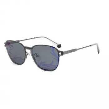 POLAROID PLD6119GCSKJ1 Unisex-Rechteck-Sonnenbrille - Graue polarisierte Gläser, schwarzer Rahmen, 53 mm