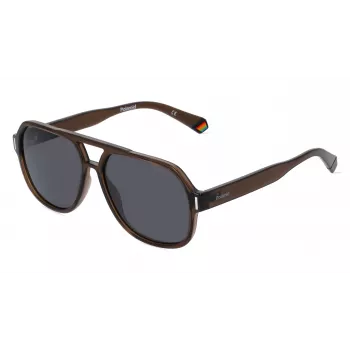 Polaroid PLD6193S09QF7 Unisex Rechteck-Sonnenbrille - Havanna-Rahmen, graue polarisierte Gläser, 57 mm