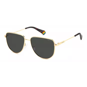 POLAROID PLD6196SXJ5G Unisex Rechteck-Sonnenbrille - Schwarzer Rahmen, graue polarisierte Gläser, 56 mm