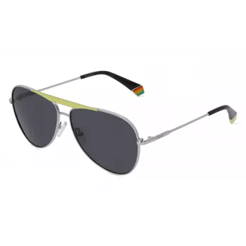 Polaroid PLD6200SXKU2G Unisex Rechteck-Sonnenbrille - Polarisierte graue Gläser - Schwarzer Rahmen