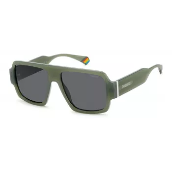 POLAROID PLD6209SX1ED Unisex Rechteck-Sonnenbrille - Schwarzer Rahmen, graue Gläser
