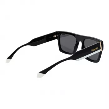 POLAROID PLD6224SX5480 Unisex Rechteck-Sonnenbrille - Schwarzer Rahmen, graue polarisierte Gläser, 54 mm