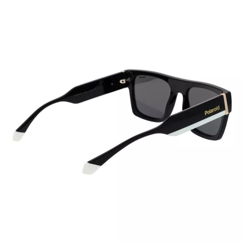 POLAROID PLD6224SX5480 Unisex Rechteck-Sonnenbrille - Schwarzer Rahmen, graue polarisierte Gläser, 54 mm