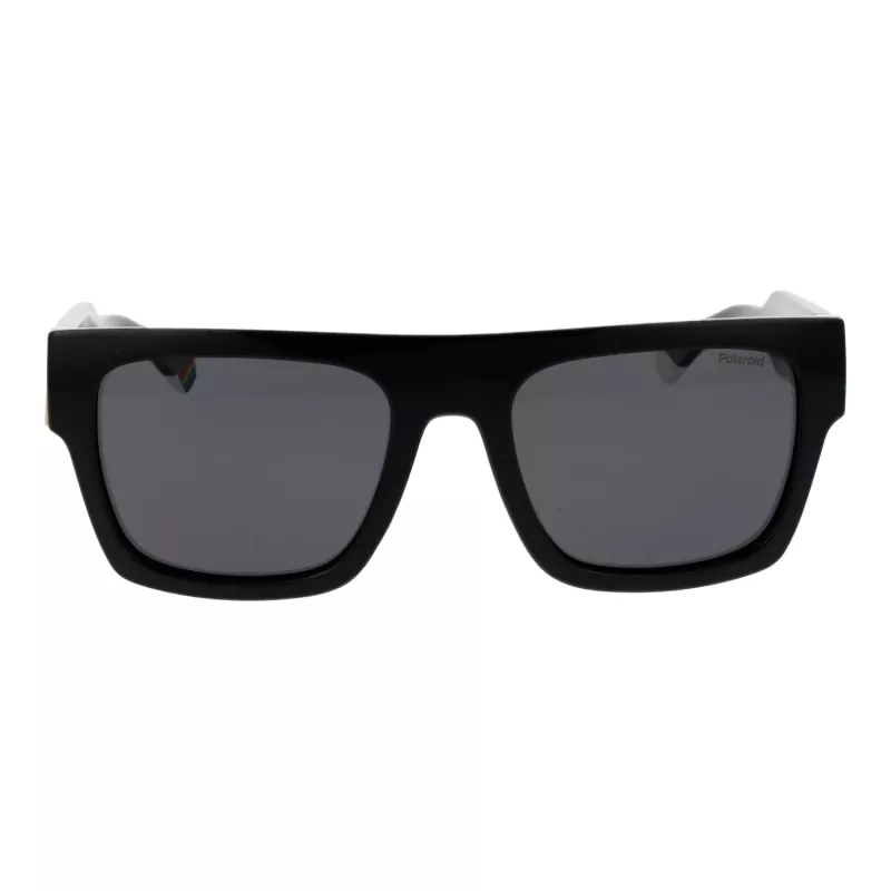 POLAROID PLD6224SX5480 Unisex Rechteck-Sonnenbrille - Schwarzer Rahmen, graue polarisierte Gläser, 54 mm