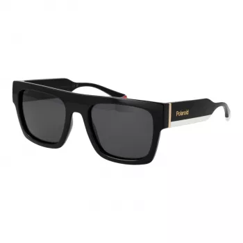 POLAROID PLD6224SX5480 Unisex Rechteck-Sonnenbrille - Schwarzer Rahmen, graue polarisierte Gläser, 54 mm