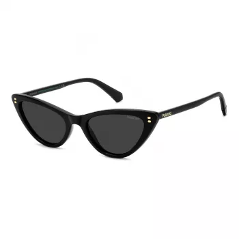Polaroid PLD6246S807 Damen-Rechteck-Sonnenbrille - Schwarzer Rahmen, graue polarisierte Gläser, 52 mm