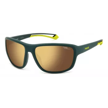 Polaroid PLD7049SGP7 Unisex Rechteck-Sonnenbrille - Schwarzer Rahmen, graue polarisierte Gläser, 62 mm